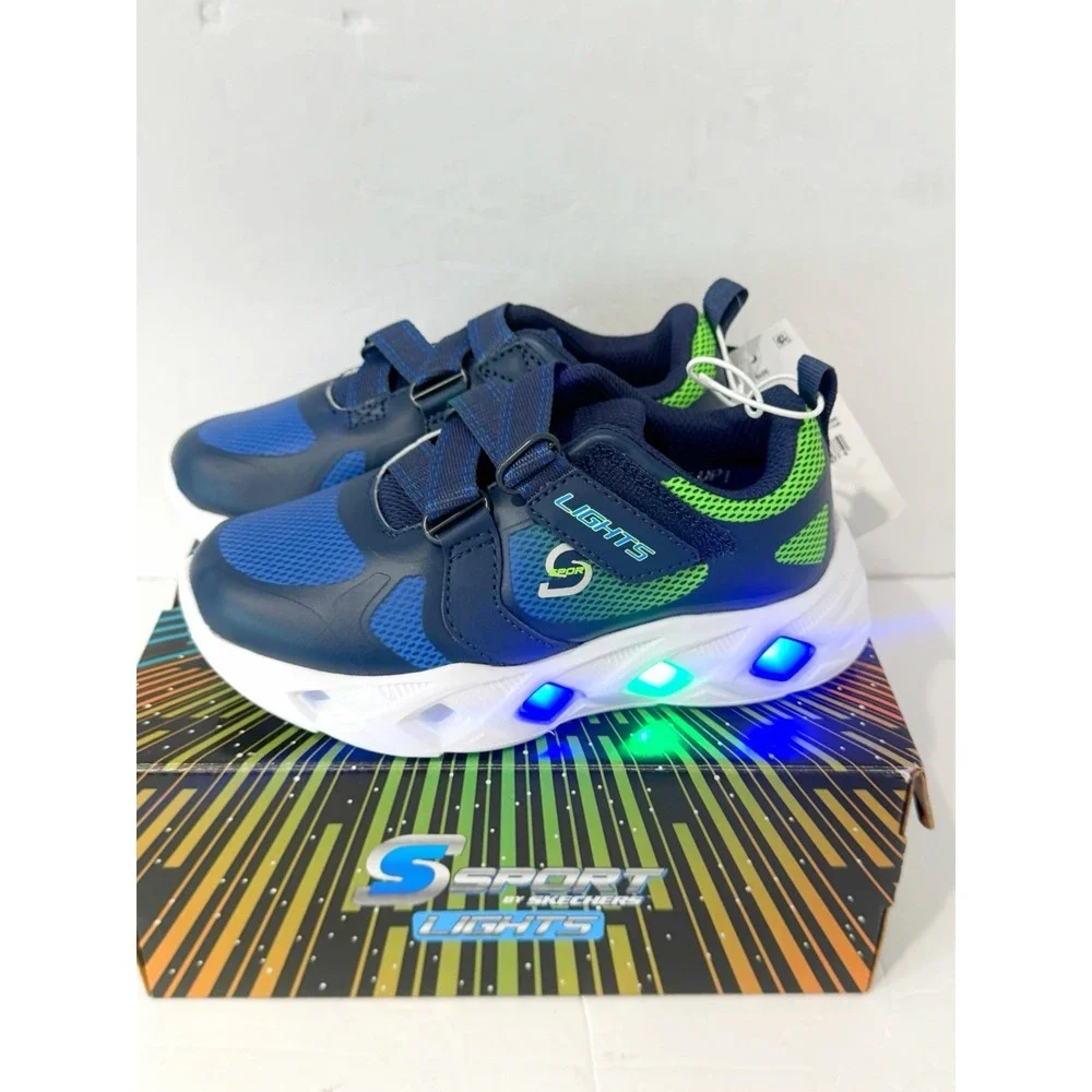 SKECHERS Boys Sport Lights Sneakers Shoes 11 Kids Blue School Fall Walking Run